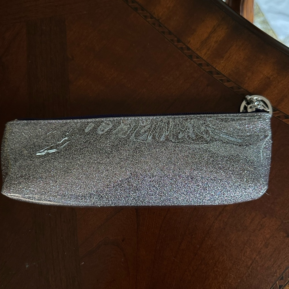 Henri Bendel Silver Glitter Cosmetic Zippered Pouch  NWOT